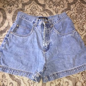 blue denim mom shorts